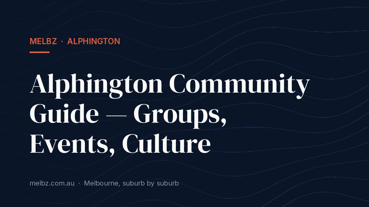 Title card: Alphington Community Guide — Groups, Events, Culture