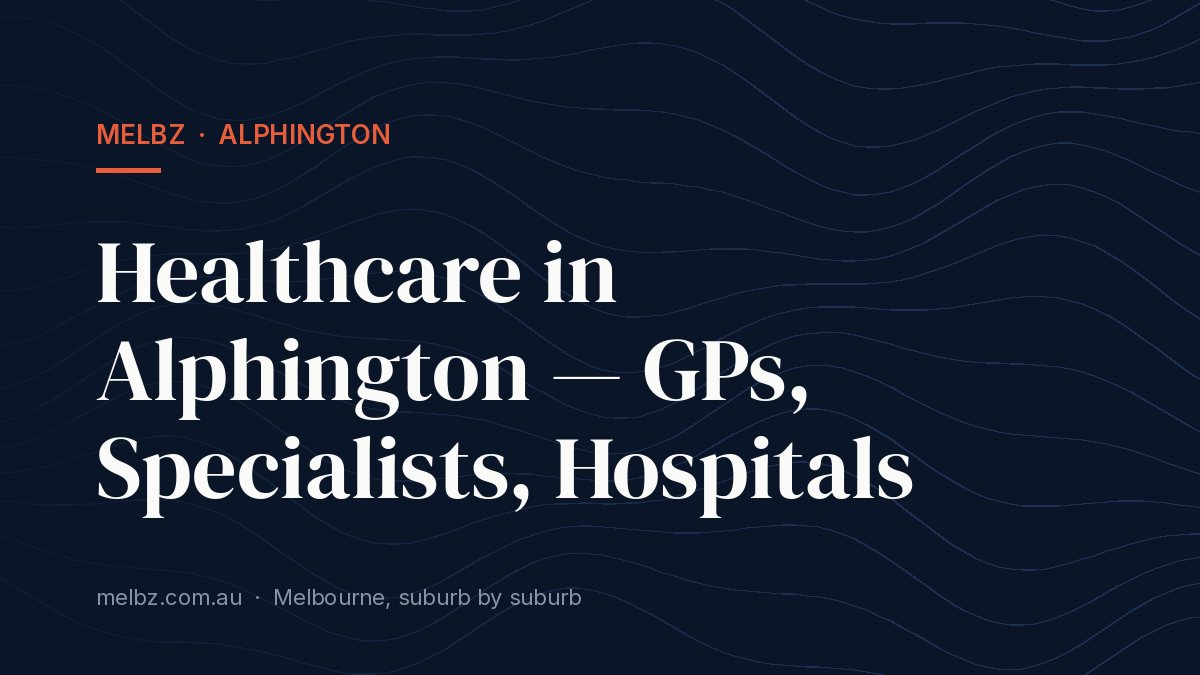 Title card: Healthcare in Alphington — GPs, Specialists, Hospitals