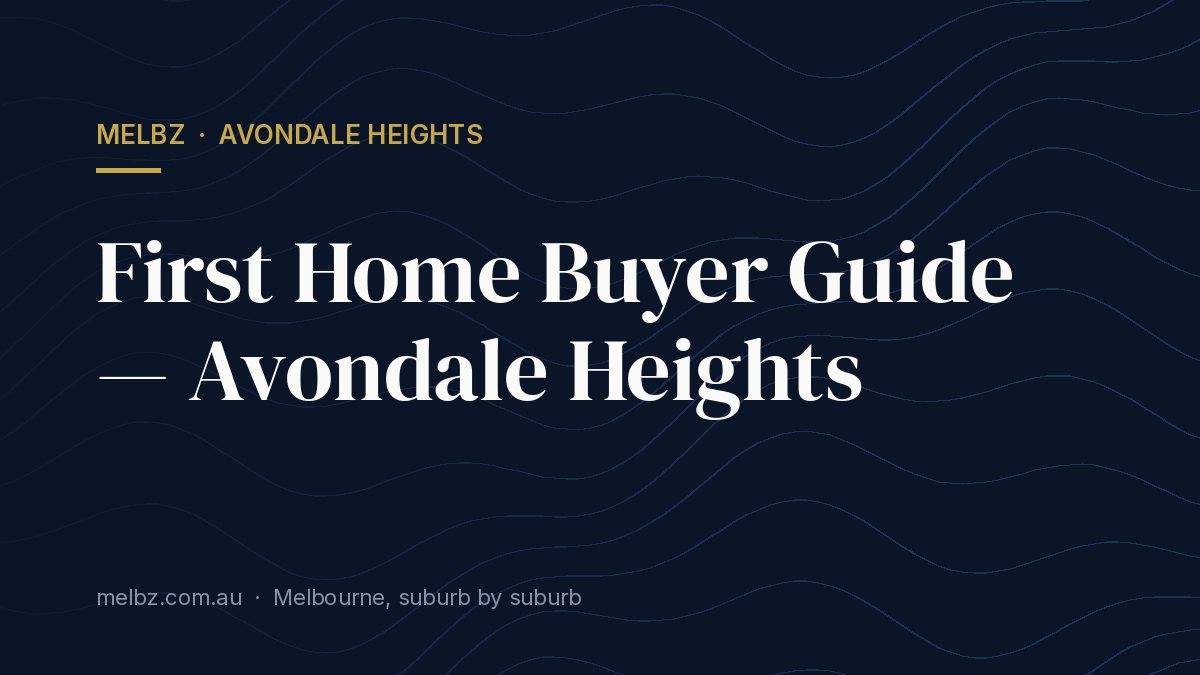 Title card: First Home Buyer Guide — Avondale Heights