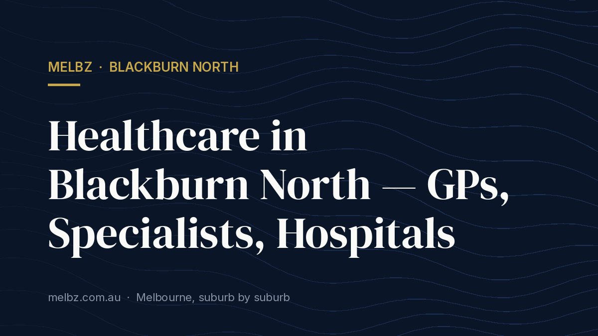 Title card: Healthcare in Blackburn North — GPs, Specialists, Hospitals