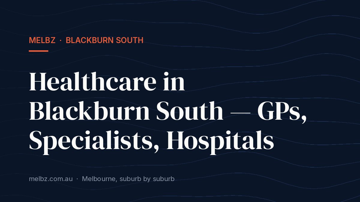 Title card: Healthcare in Blackburn South — GPs, Specialists, Hospitals