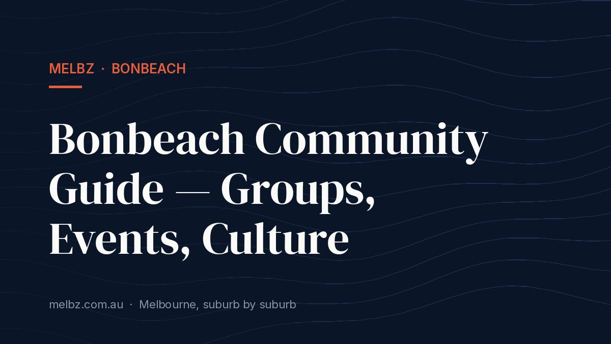Title card: Bonbeach Community Guide — Groups, Events, Culture