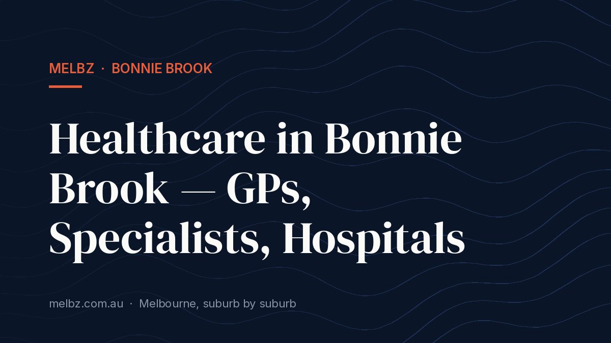 Title card: Healthcare in Bonnie Brook — GPs, Specialists, Hospitals