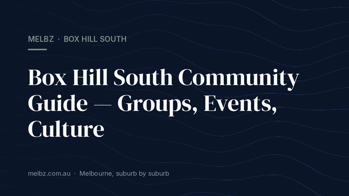 Title card: Box Hill South Community Guide — Groups, Events, Culture