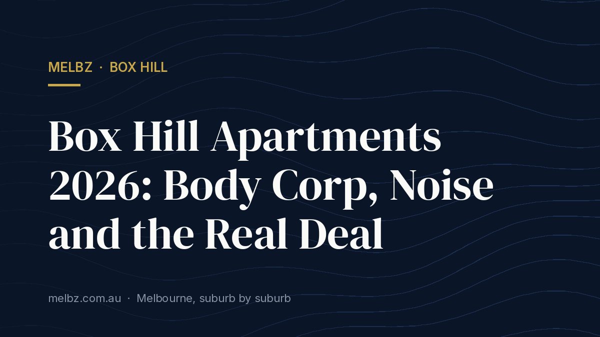 Title card: Box Hill Apartments 2026: Body Corp, Noise and the Real Deal