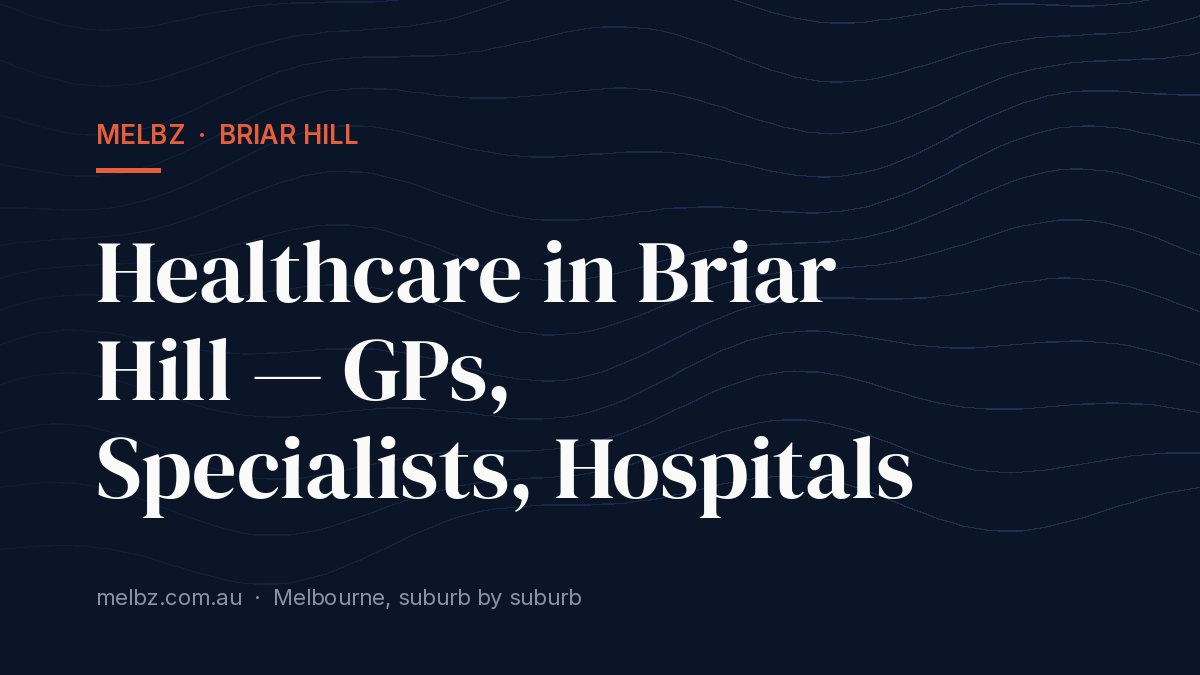 Title card: Healthcare in Briar Hill — GPs, Specialists, Hospitals
