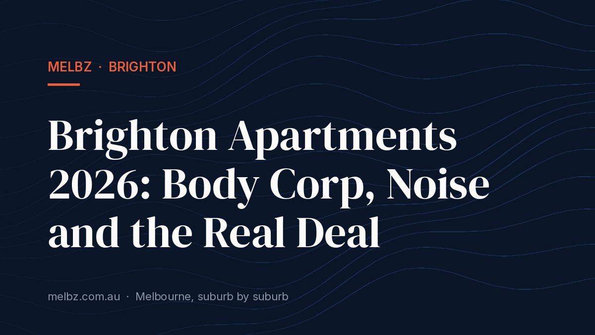 Title card: Brighton Apartments 2026: Body Corp, Noise and the Real Deal
