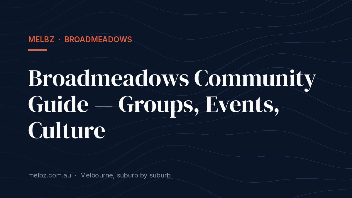 Title card: Broadmeadows Community Guide — Groups, Events, Culture