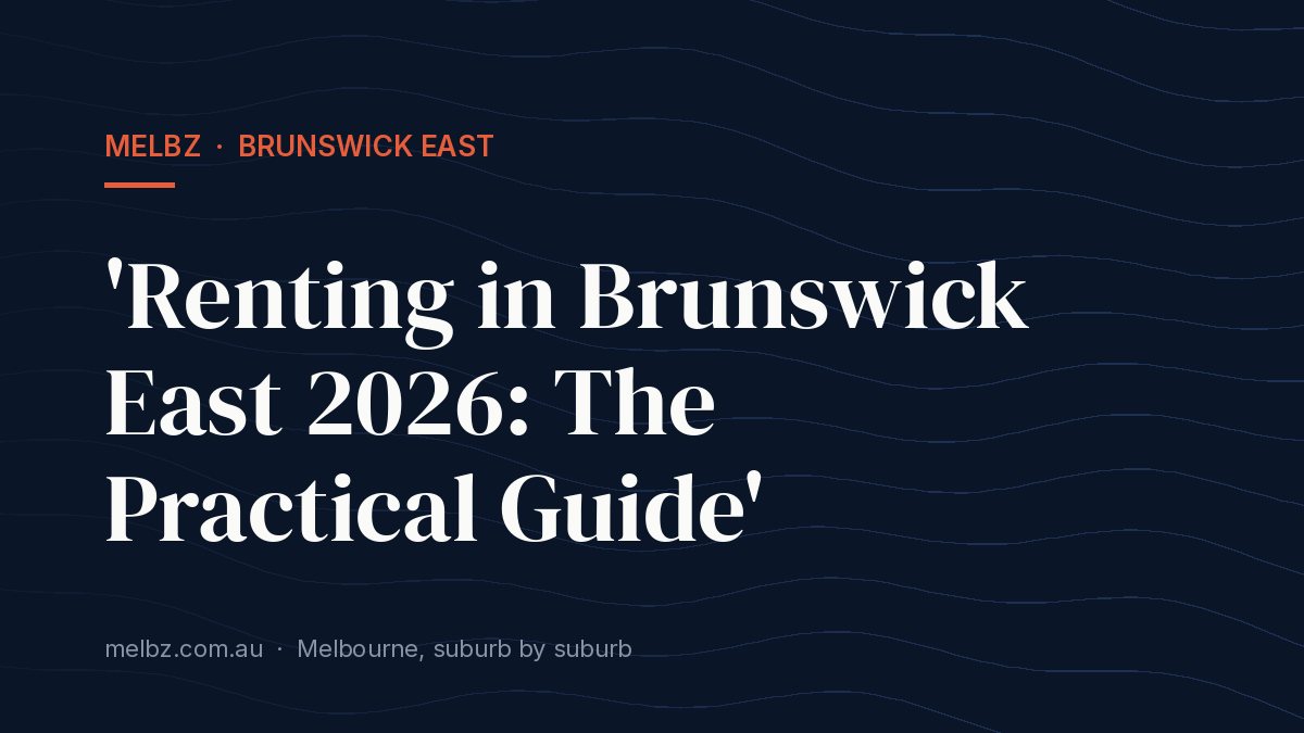 Title card: 'Renting in Brunswick East 2026: The Practical Guide'