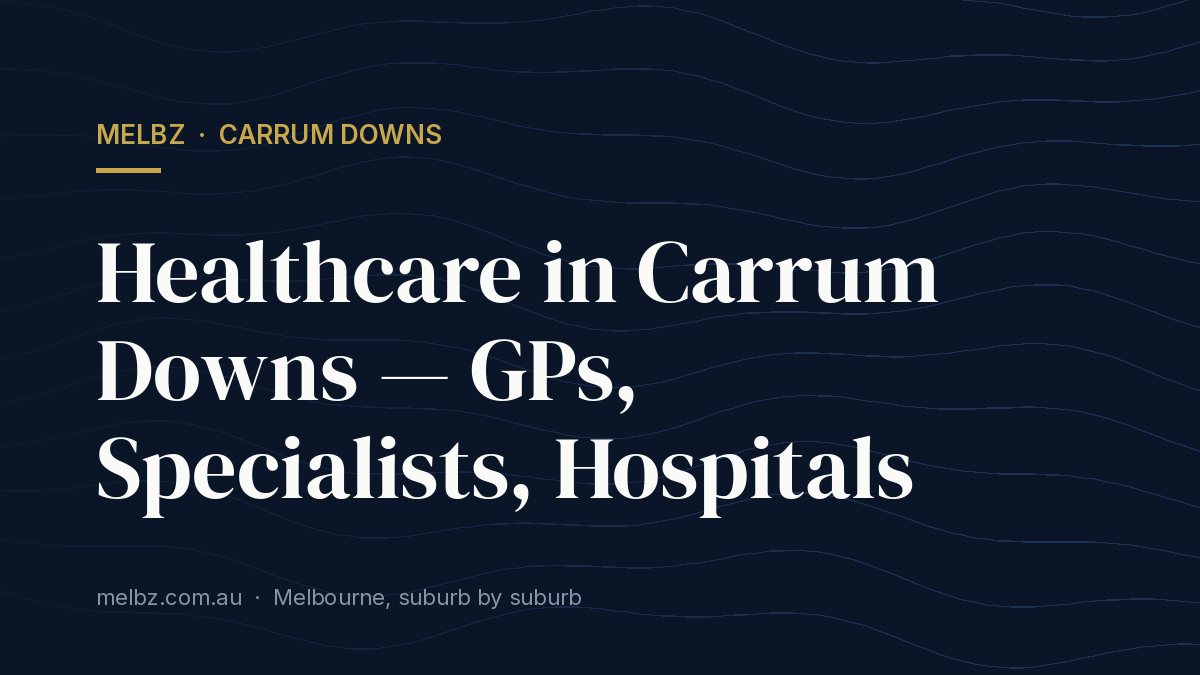 Title card: Healthcare in Carrum Downs — GPs, Specialists, Hospitals