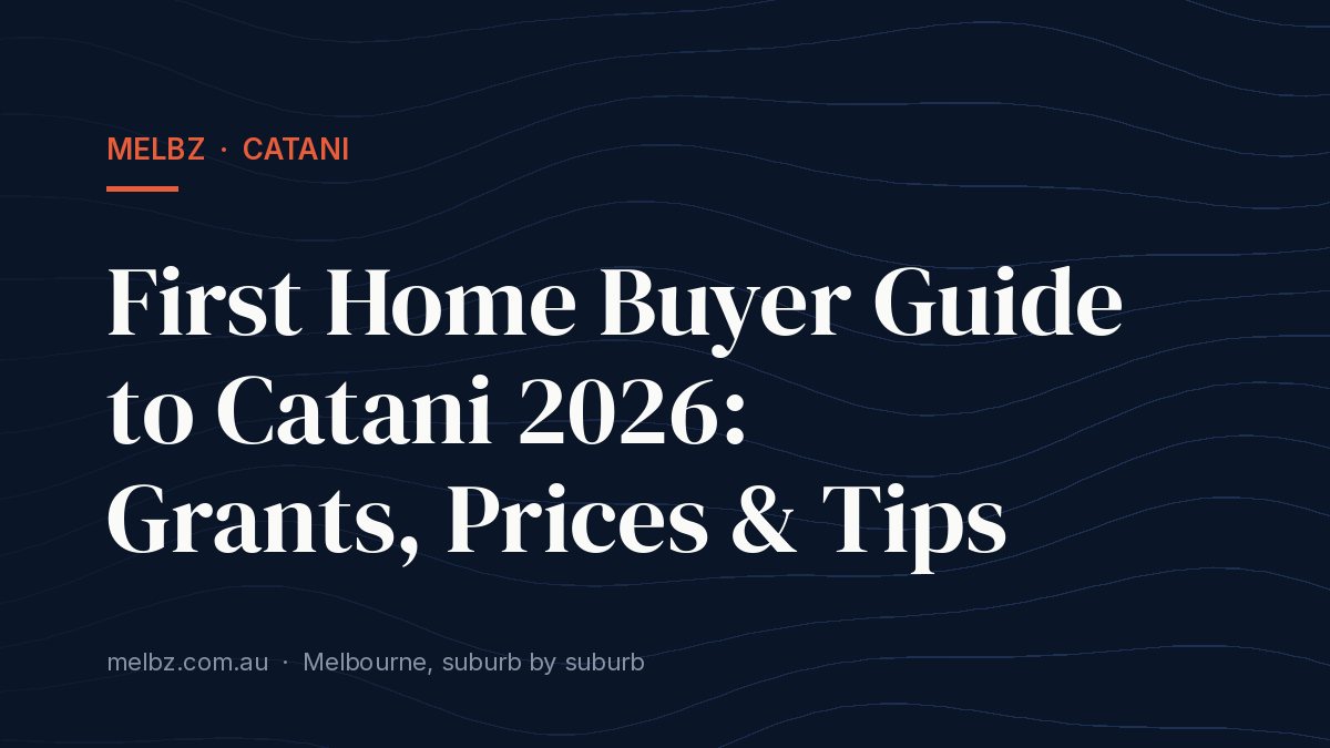 Title card: First Home Buyer Guide to Catani 2026: Grants, Prices & Tips