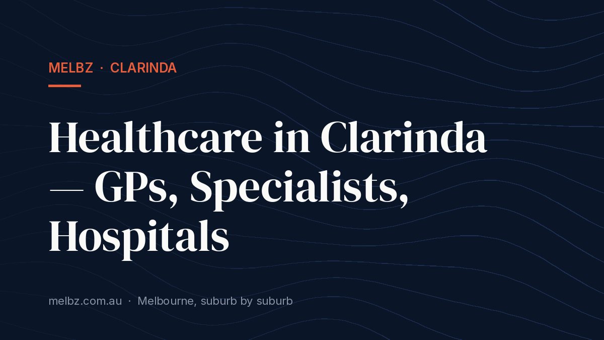 Title card: Healthcare in Clarinda — GPs, Specialists, Hospitals