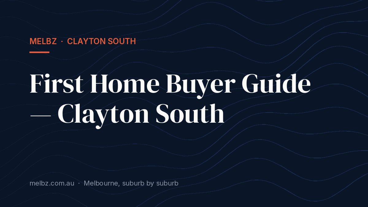 Title card: First Home Buyer Guide — Clayton South