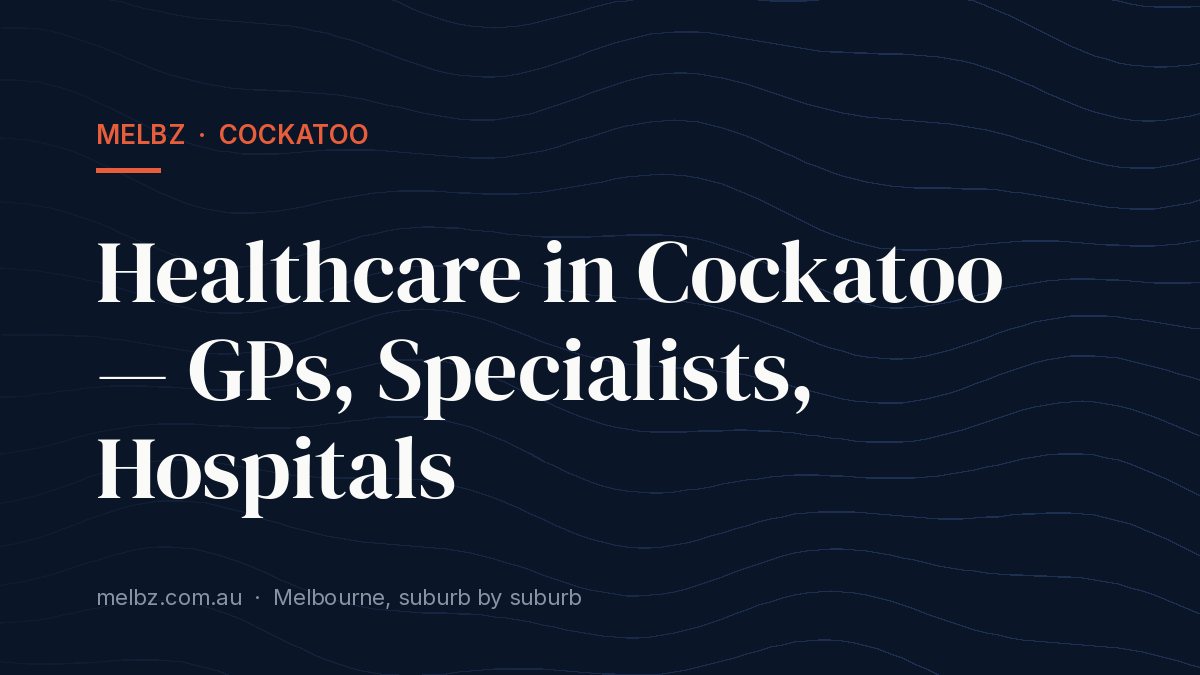 Title card: Healthcare in Cockatoo — GPs, Specialists, Hospitals