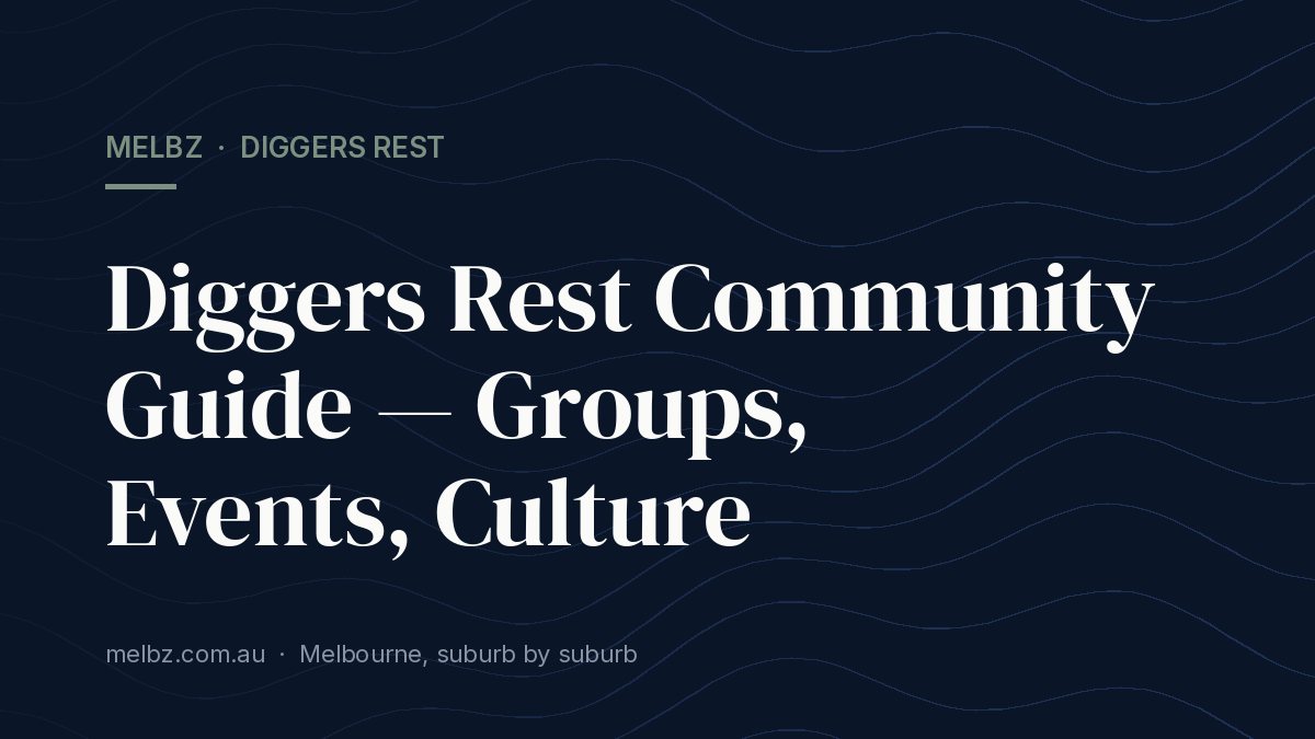 Title card: Diggers Rest Community Guide — Groups, Events, Culture