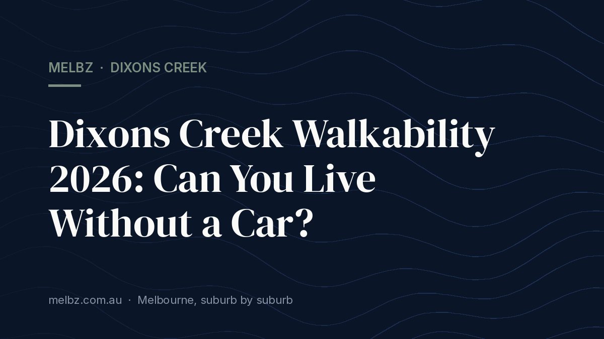 Title card: Dixons Creek Walkability 2026: Can You Live Without a Car?