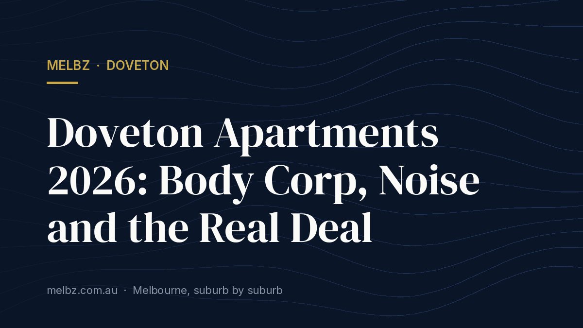 Title card: Doveton Apartments 2026: Body Corp, Noise and the Real Deal