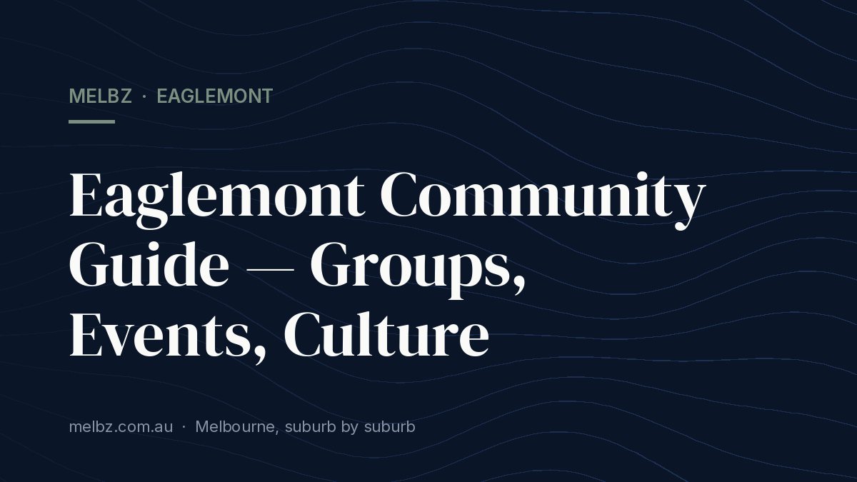 Title card: Eaglemont Community Guide — Groups, Events, Culture