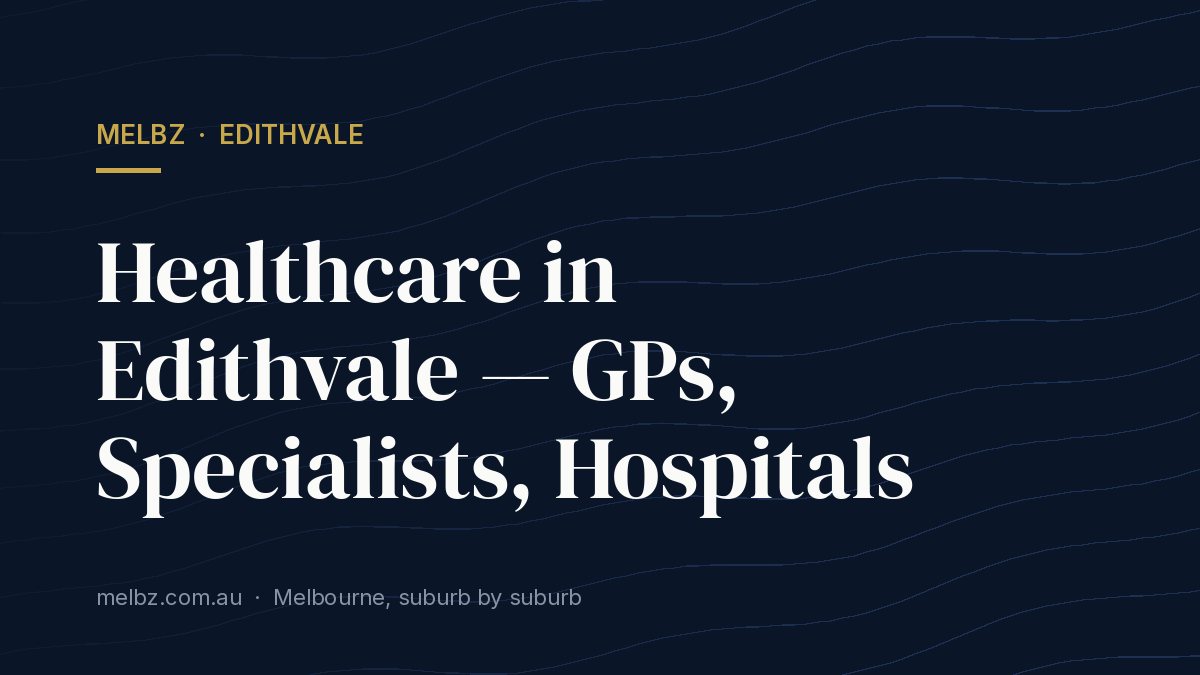 Title card: Healthcare in Edithvale — GPs, Specialists, Hospitals