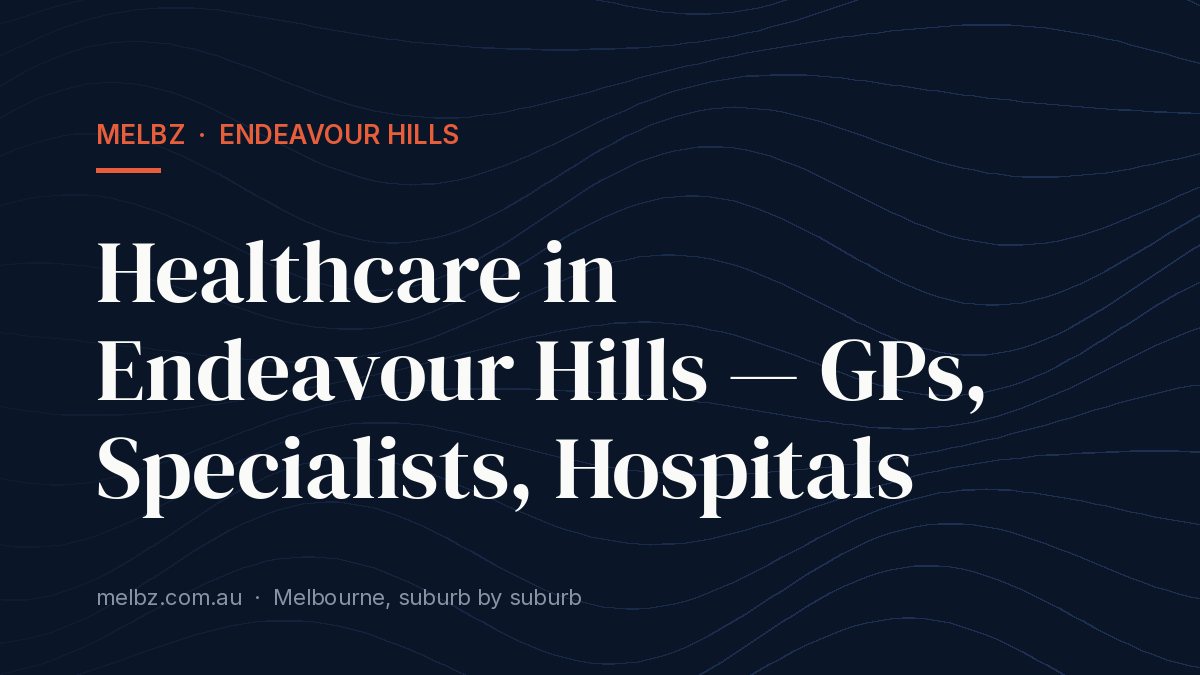 Title card: Healthcare in Endeavour Hills — GPs, Specialists, Hospitals