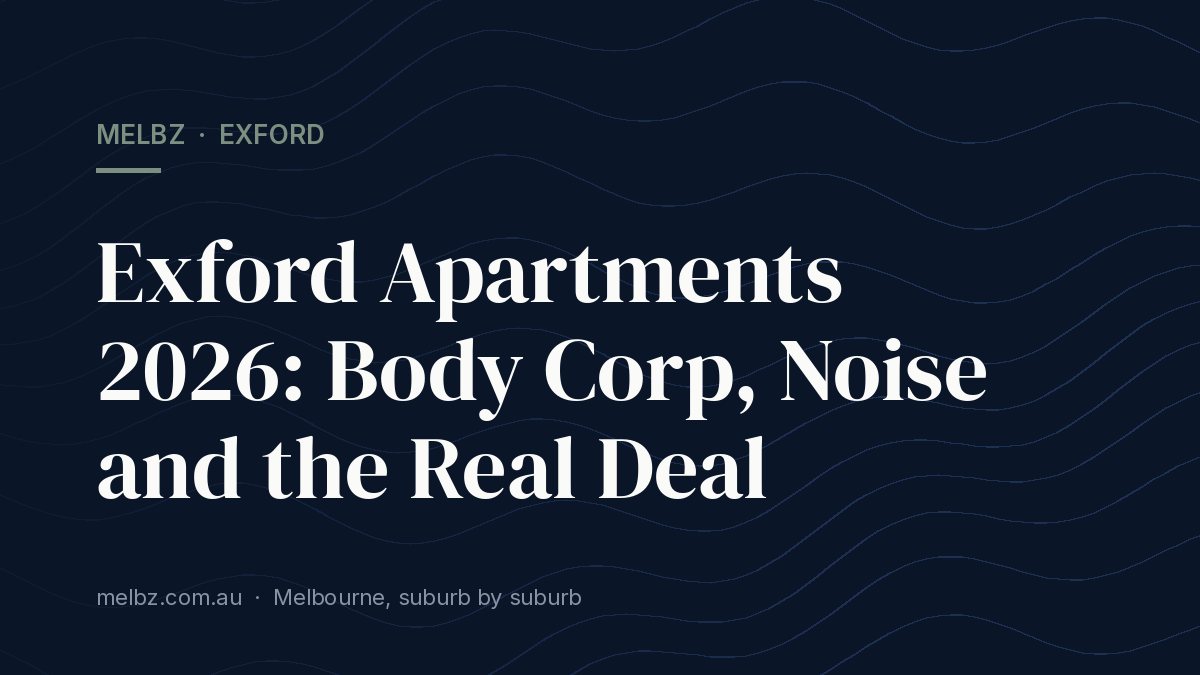 Title card: Exford Apartments 2026: Body Corp, Noise and the Real Deal