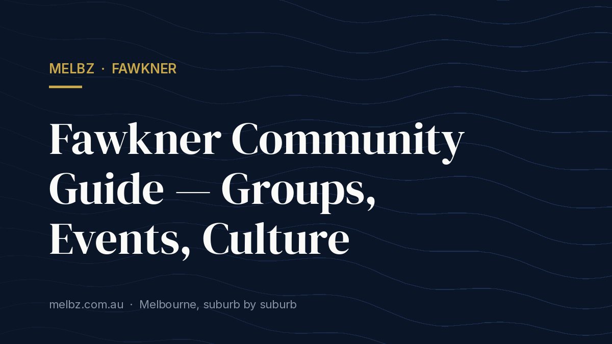 Title card: Fawkner Community Guide — Groups, Events, Culture