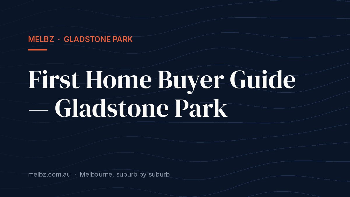 Title card: First Home Buyer Guide — Gladstone Park
