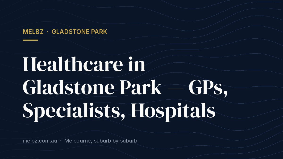 Title card: Healthcare in Gladstone Park — GPs, Specialists, Hospitals