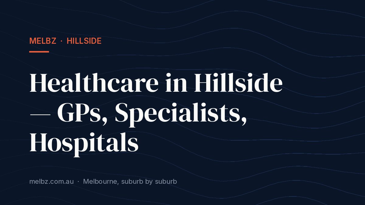 Title card: Healthcare in Hillside — GPs, Specialists, Hospitals