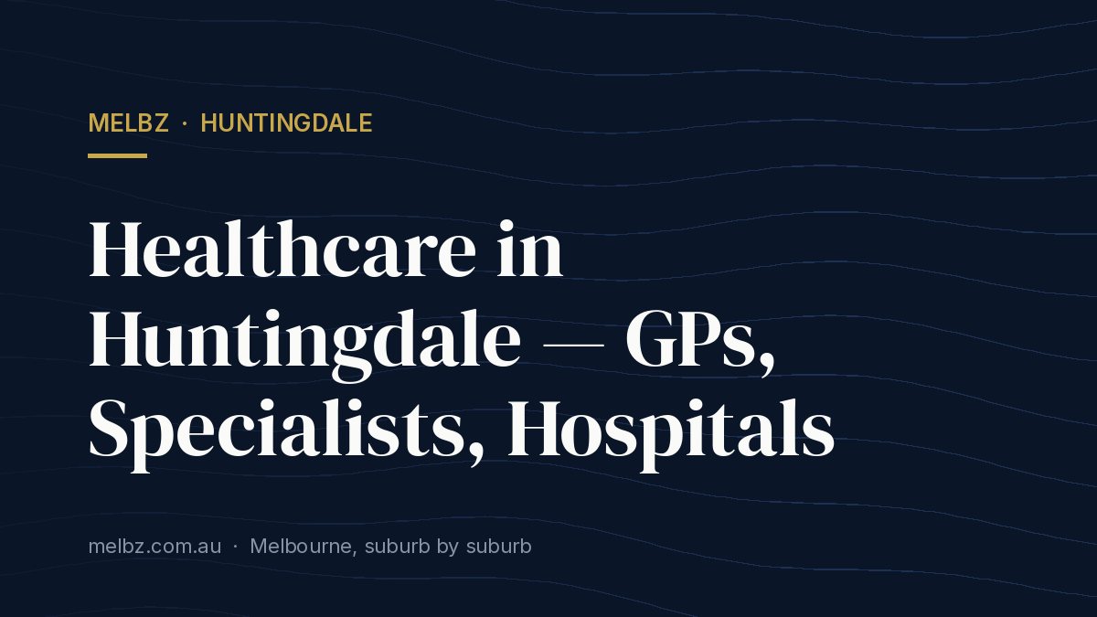 Title card: Healthcare in Huntingdale — GPs, Specialists, Hospitals