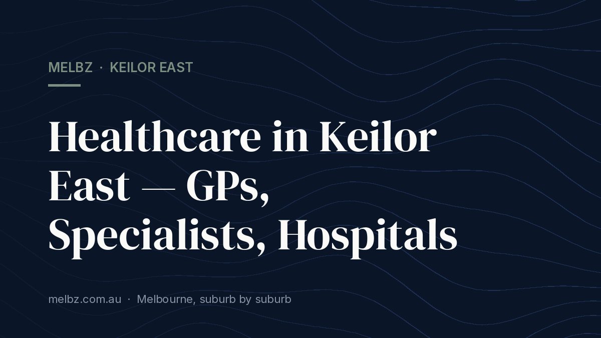 Title card: Healthcare in Keilor East — GPs, Specialists, Hospitals