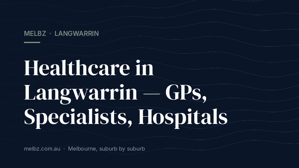 Title card: Healthcare in Langwarrin — GPs, Specialists, Hospitals