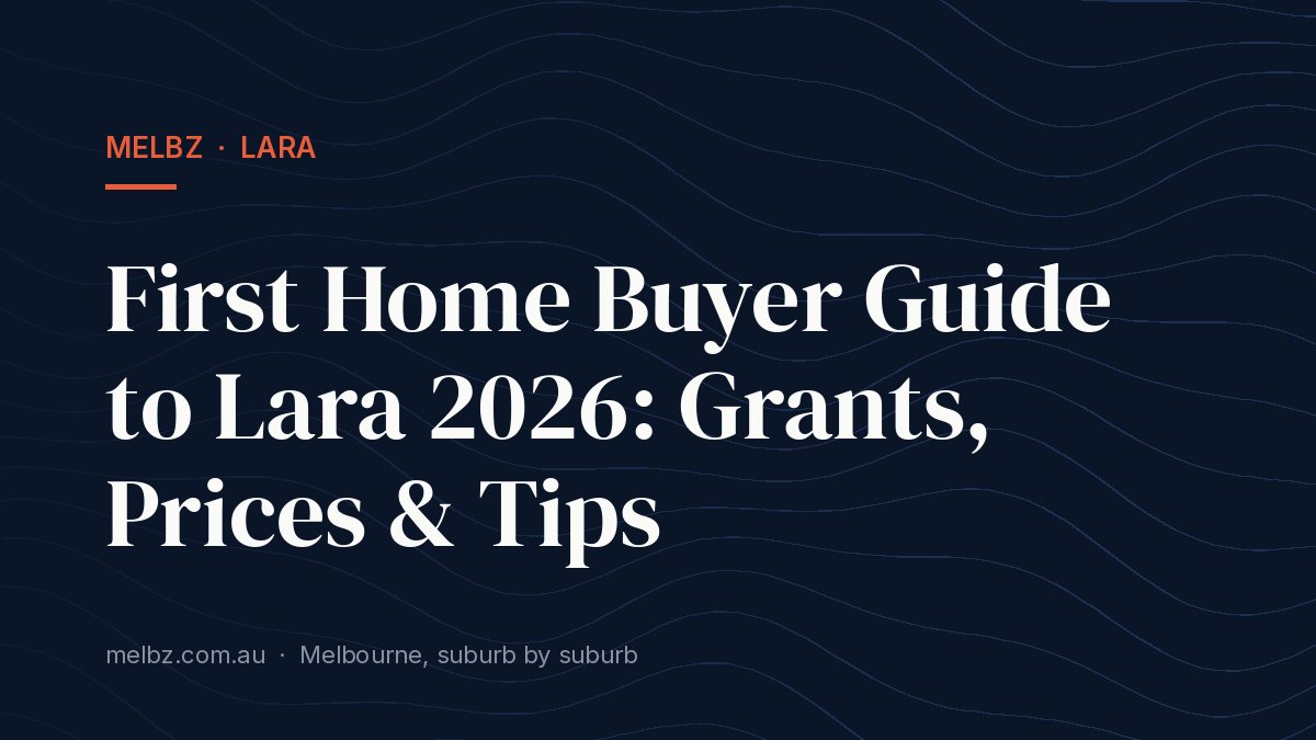 Title card: First Home Buyer Guide to Lara 2026: Grants, Prices & Tips