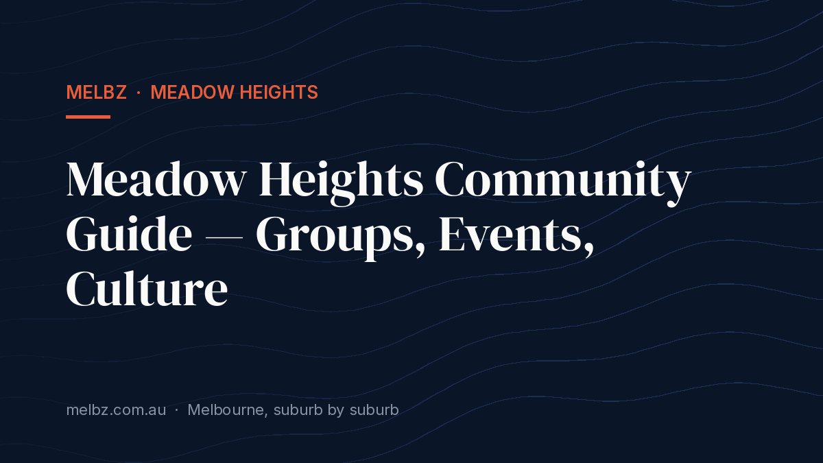 Title card: Meadow Heights Community Guide — Groups, Events, Culture