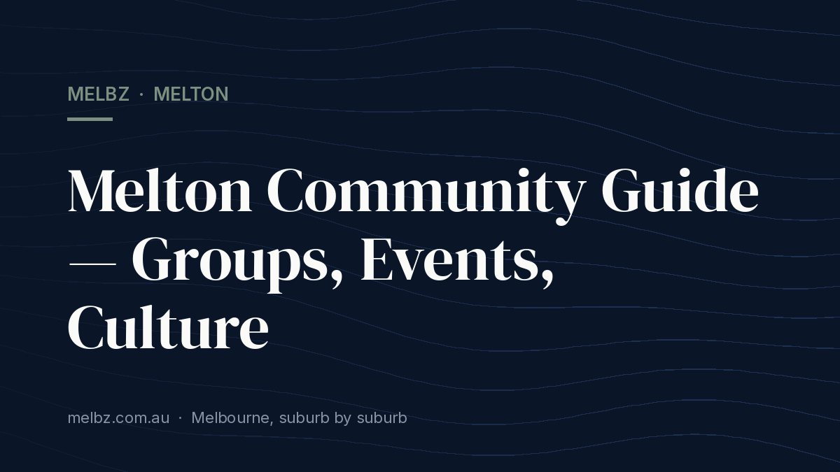Title card: Melton Community Guide — Groups, Events, Culture