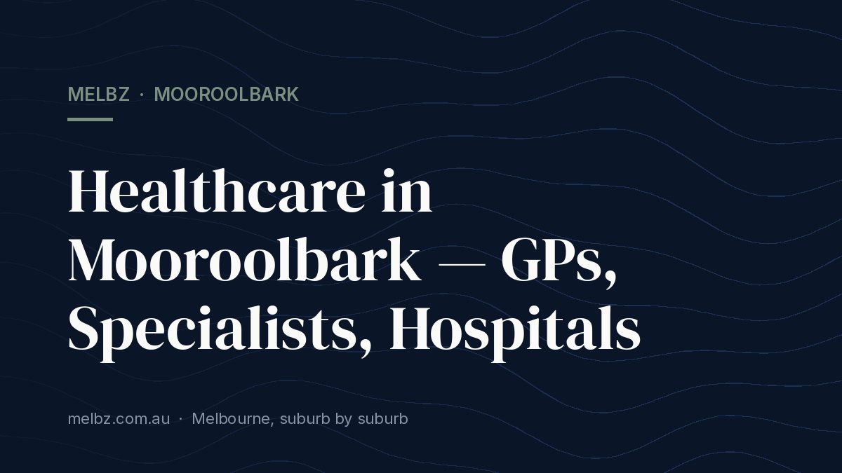 Title card: Healthcare in Mooroolbark — GPs, Specialists, Hospitals