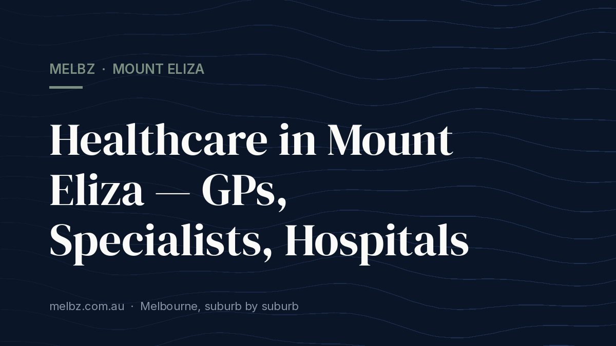 Title card: Healthcare in Mount Eliza — GPs, Specialists, Hospitals