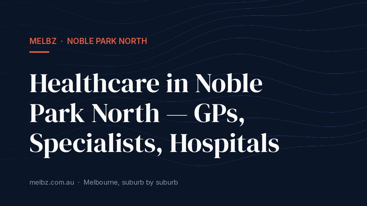 Title card: Healthcare in Noble Park North — GPs, Specialists, Hospitals