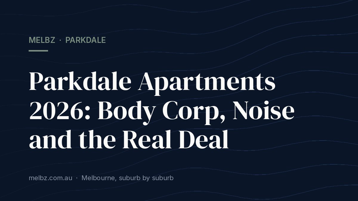 Title card: Parkdale Apartments 2026: Body Corp, Noise and the Real Deal