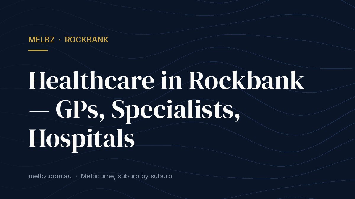 Title card: Healthcare in Rockbank — GPs, Specialists, Hospitals