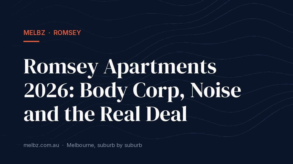 Title card: Romsey Apartments 2026: Body Corp, Noise and the Real Deal