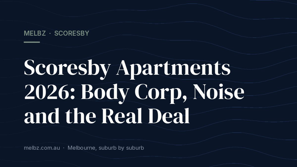 Title card: Scoresby Apartments 2026: Body Corp, Noise and the Real Deal