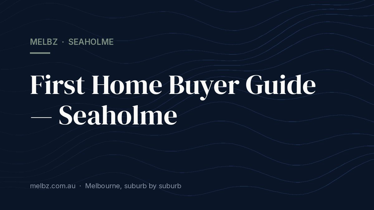 Title card: First Home Buyer Guide — Seaholme