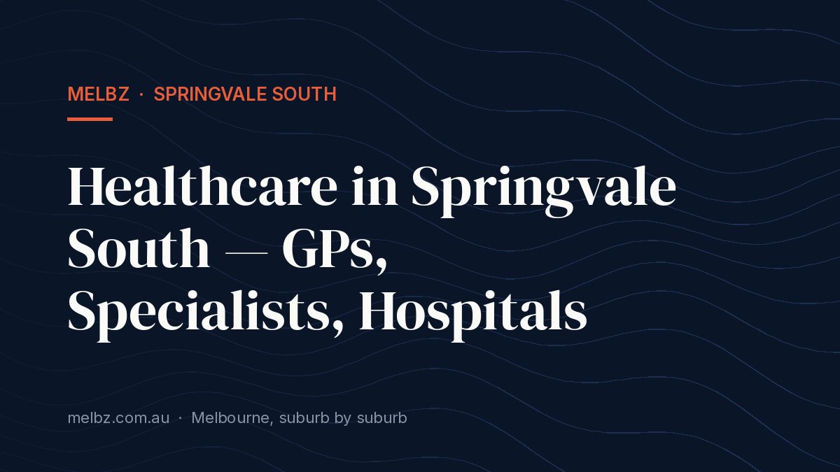 Title card: Healthcare in Springvale South — GPs, Specialists, Hospitals