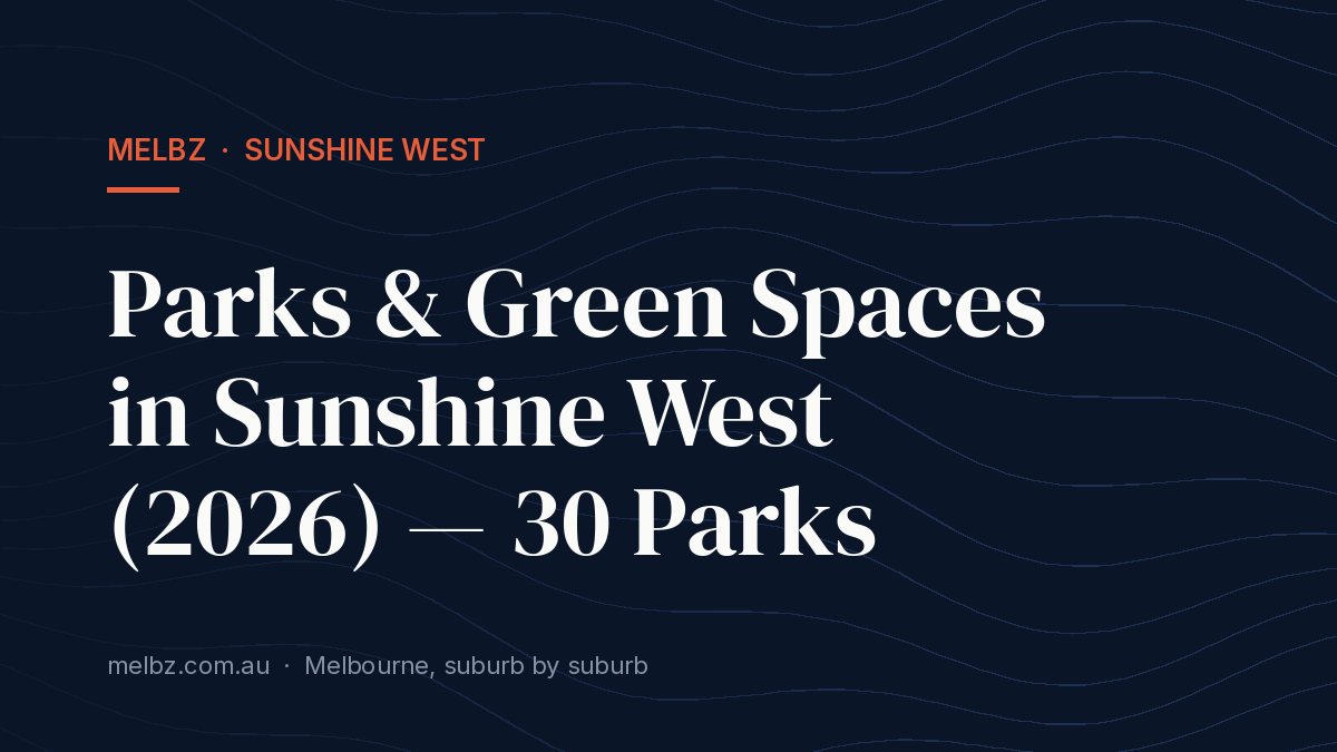 Title card: Parks & Green Spaces in Sunshine West (2026) — 30 Parks