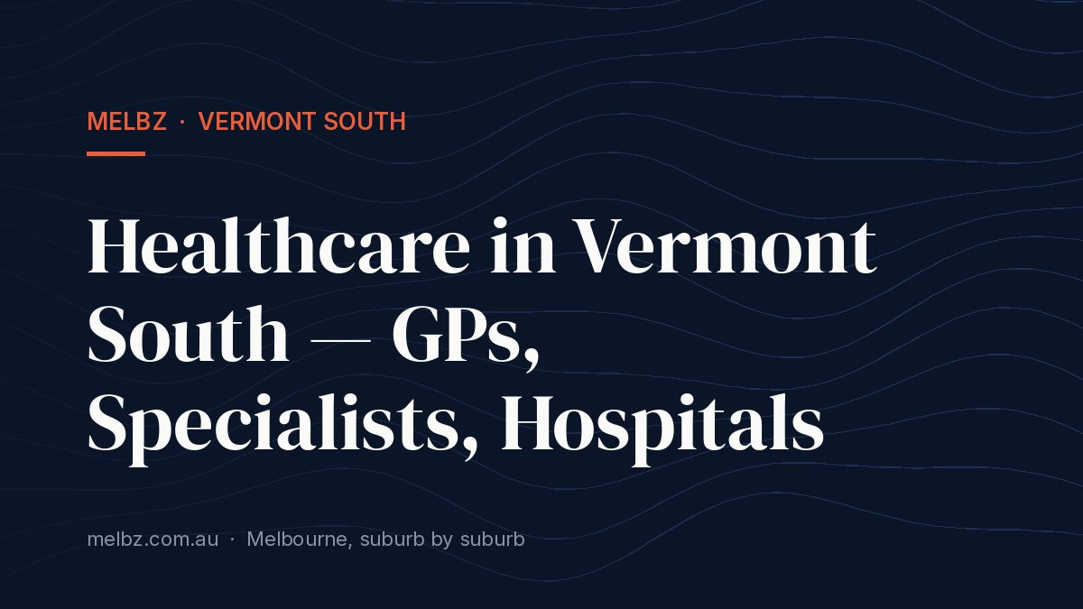 Title card: Healthcare in Vermont South — GPs, Specialists, Hospitals