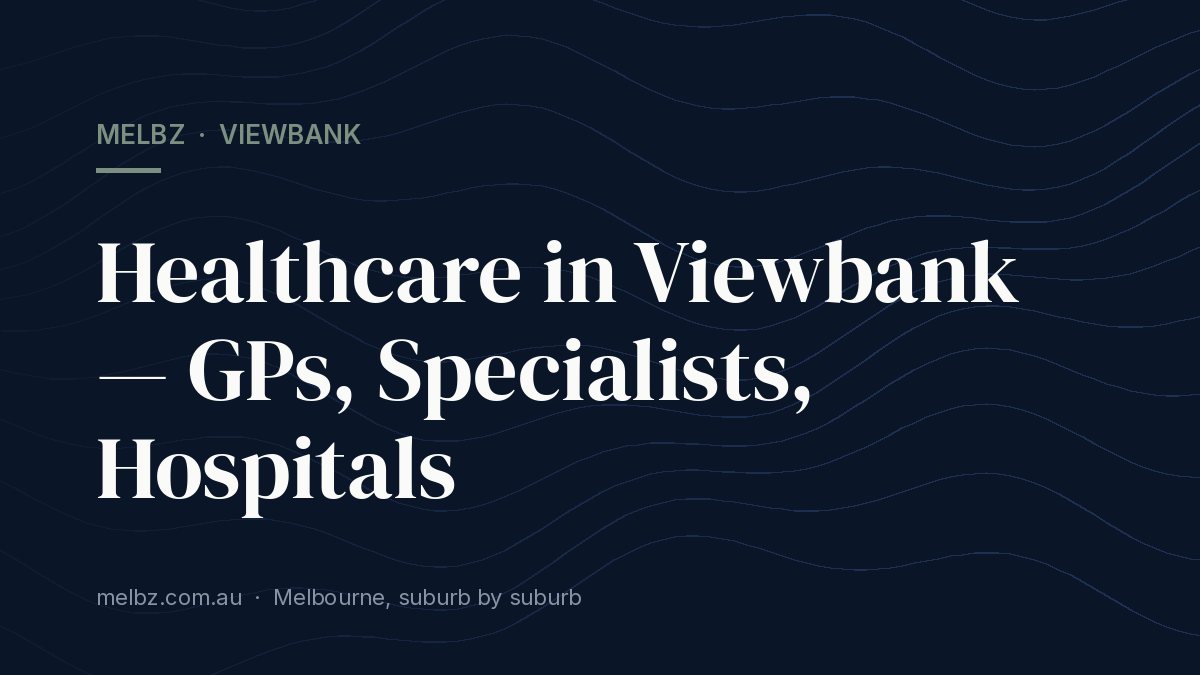 Title card: Healthcare in Viewbank — GPs, Specialists, Hospitals