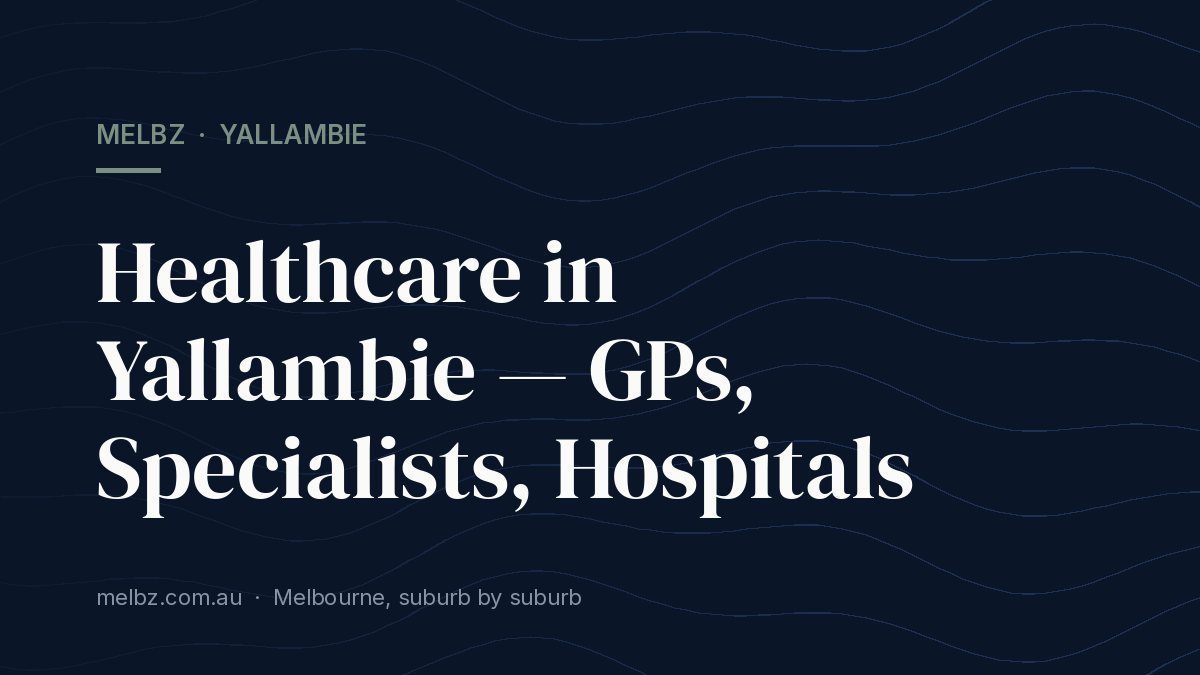Title card: Healthcare in Yallambie — GPs, Specialists, Hospitals