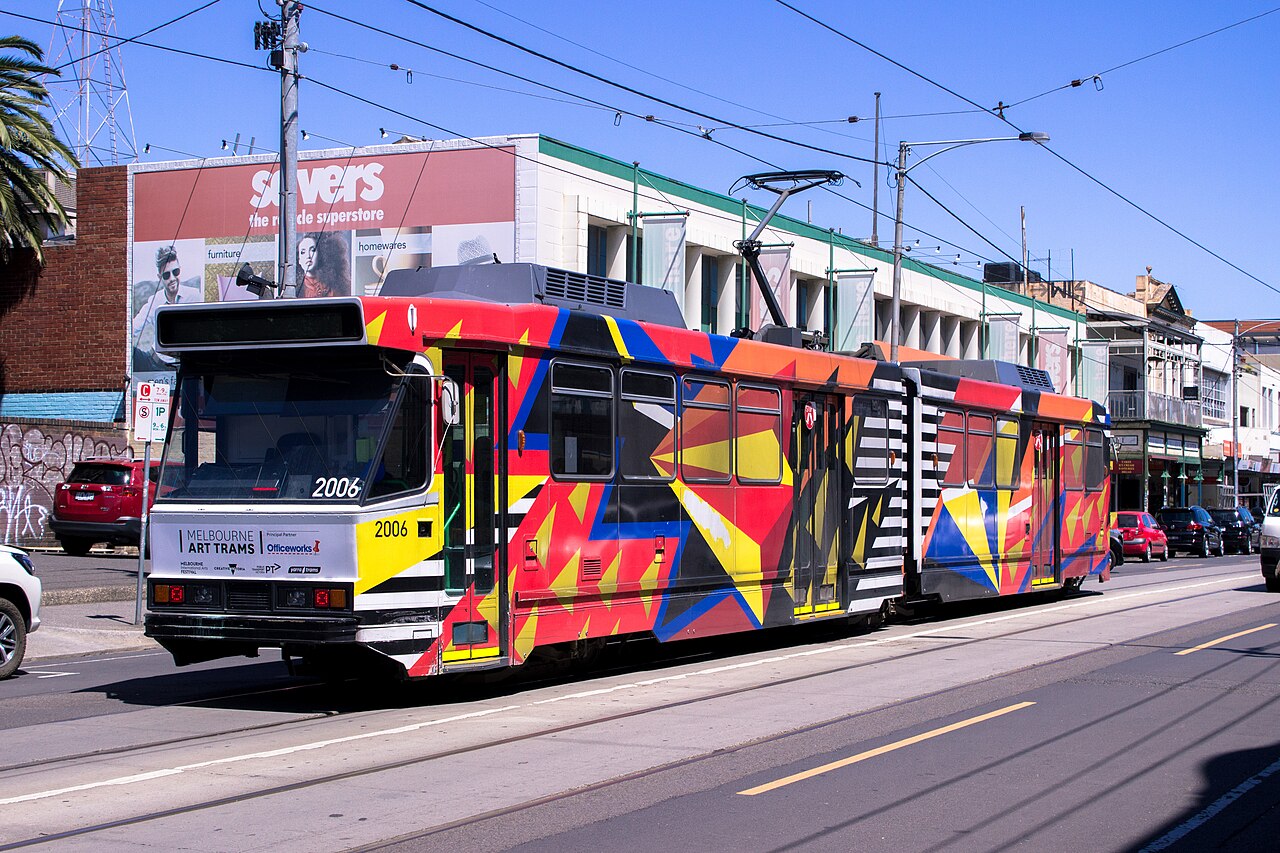 B2-class tram in colourful art tram livery