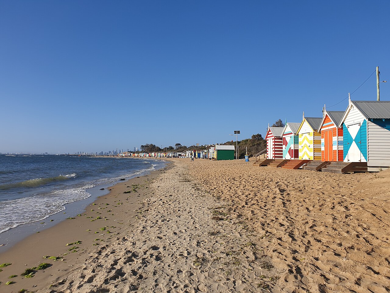 Brighton beach shoreline with bathing boxes